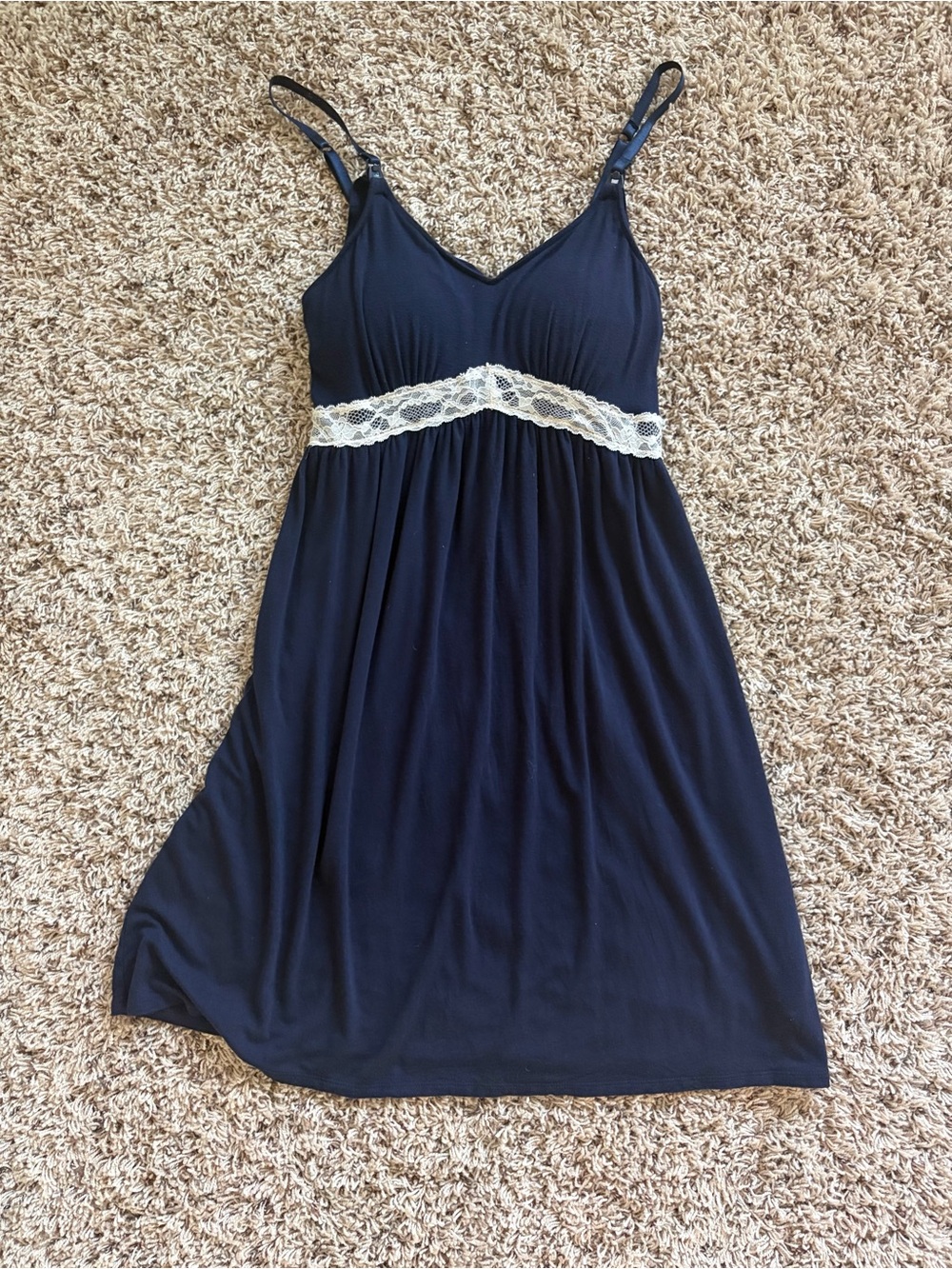 Navy Lace-Trim Sleep Nursing Nightgown size small Bump In The Night Maternity